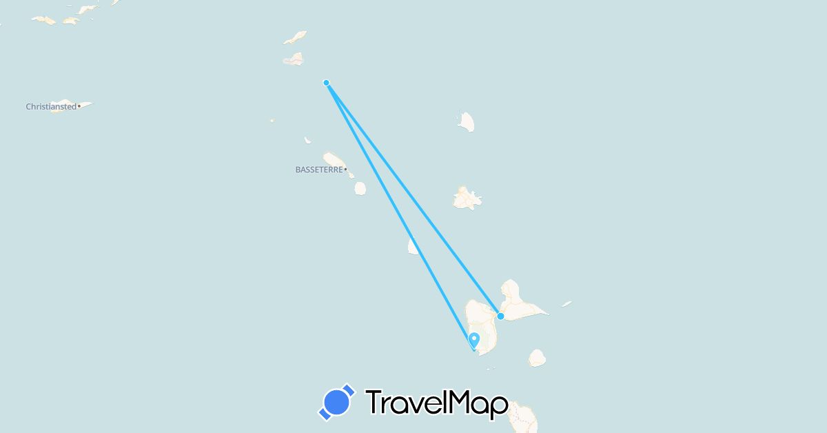 TravelMap itinerary: driving, boat in Saint Barthélemy, Guadeloupe (North America)